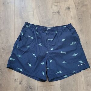Columbia PFG Men's Swim Trunks - Navy Blue With Fish  Marlins- Size XL
